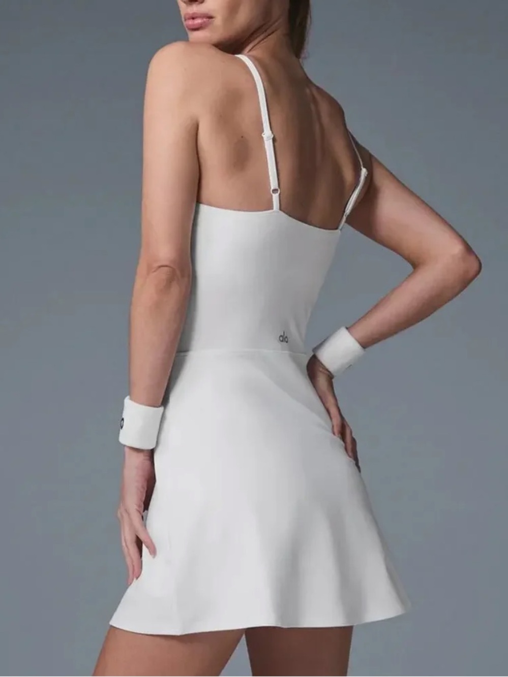 ALO Yoga Alosoft Courtside White Spaghetti-Strap Mini Tennis Dress